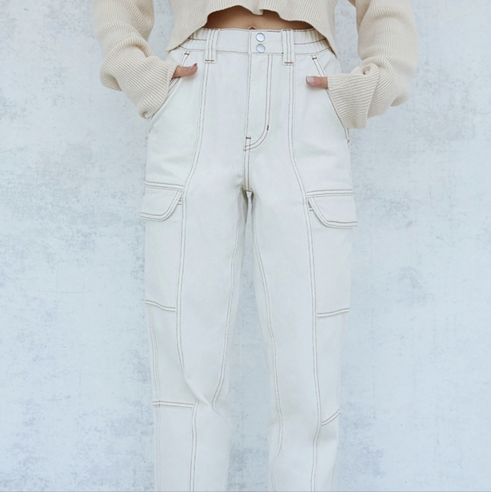 NWT PacSun Elastic Waist Cargo Pants in Bone